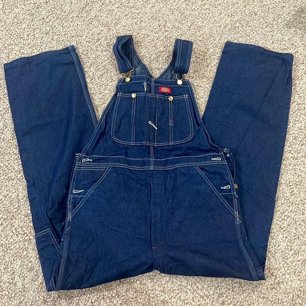 DICKIES dark wash denim overalls